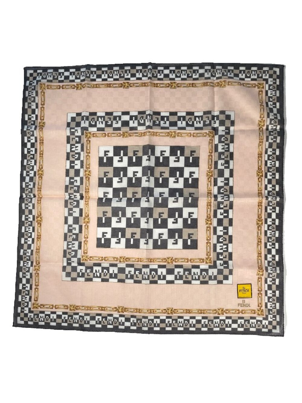 NWT Vintage Fendi FF Logo Checkerboard Cotton Scarf